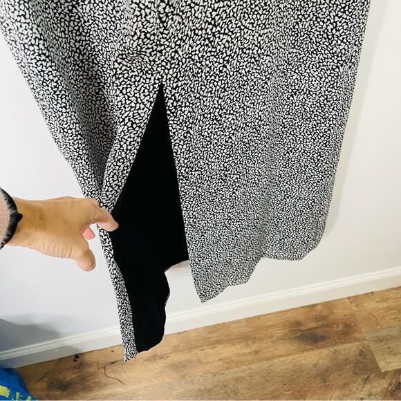 Vintage black white chiffon office abstract dots midi maxi dress 14 - Picture 7 of 7